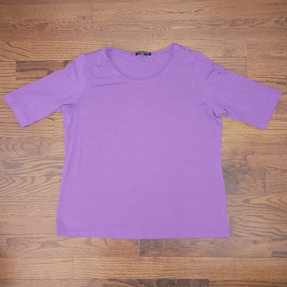 Womens Eileen Fisher Purple Rayon Lycra Blend Blouse Shirt Top Made in USA